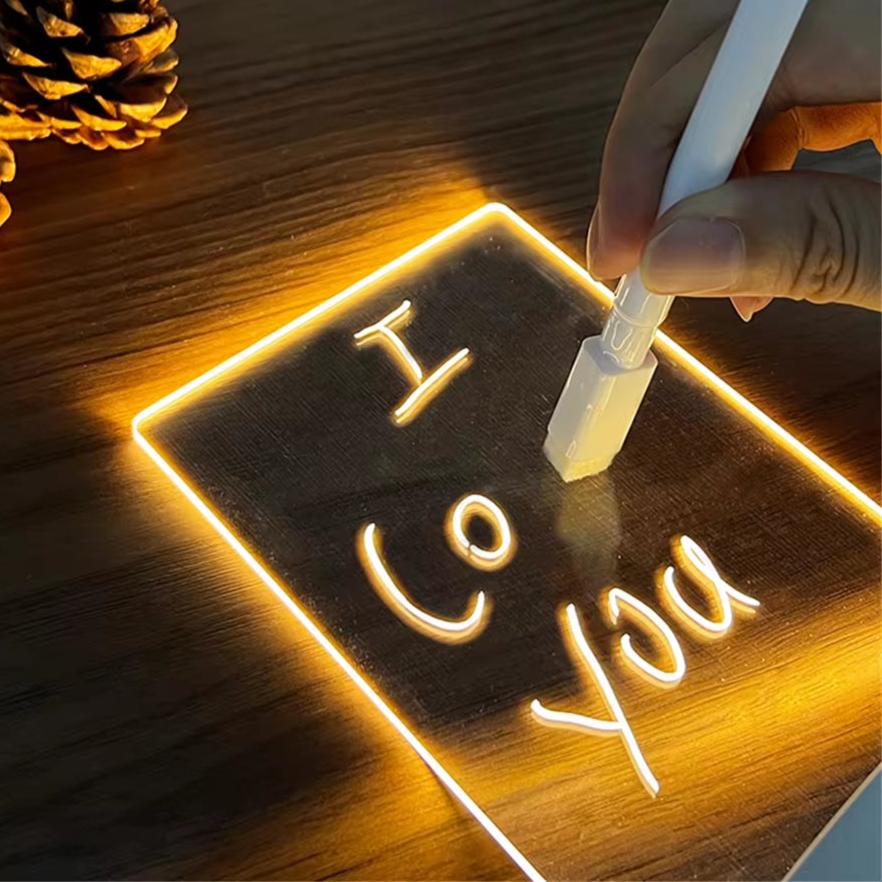 Transparent Luminous LED Night Lights USB Luminous Acrylic Night Light Erasable Write Message Board Calendar Desktop Ornaments