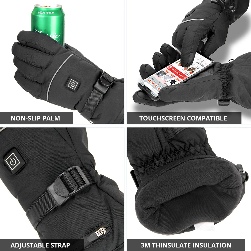 Heated Gloves Motorcycle Winter Warm with Battery Case Non-Slip Heated Gloves Waterproof Heated Rechargeable Gloves Touch Screen